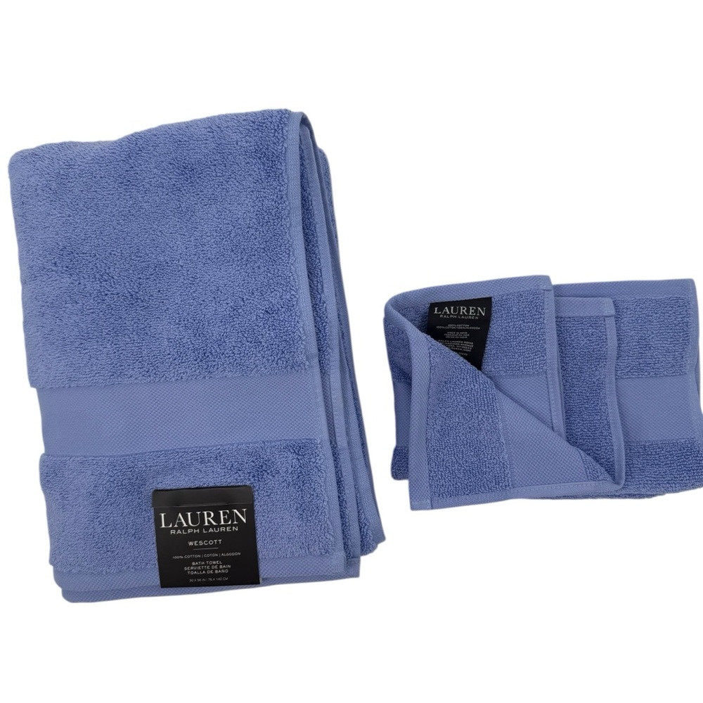Lauren Ralph Lauren Wescott Bath Towel + 2 Wash cloths Set Iris Blue NWT